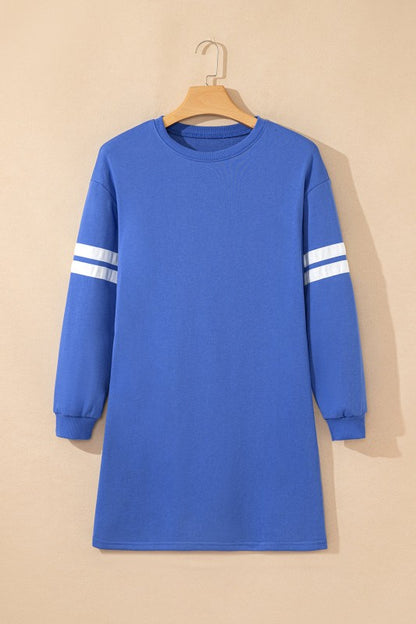 Varsity Stripe Long Sleeve Sweatshirt Dress - FamilyClothes