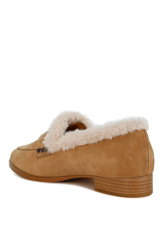 Allie Fur Trim Genuine Suede Loafers - FamilyClothes
