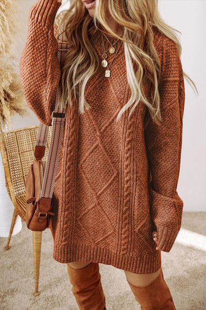 Cable Knit Drop Shoulder Sweater Dress - FamilyClothes