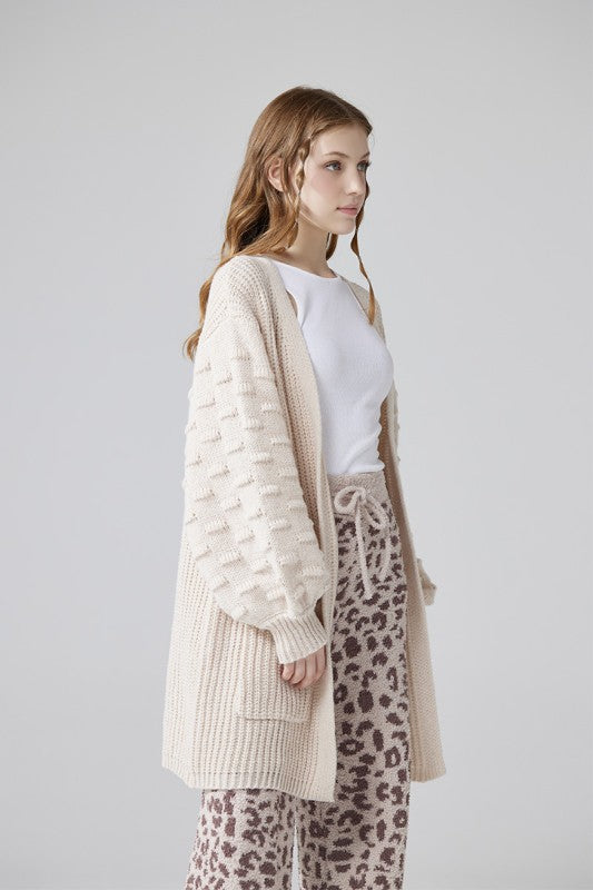 Oversized Cardigan with Pompom Sleeves for Cozy Style - FamilyClothes