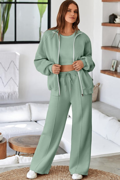Solid Zip-Up Jacket and Drawstring Pants Set - FamilyClothes