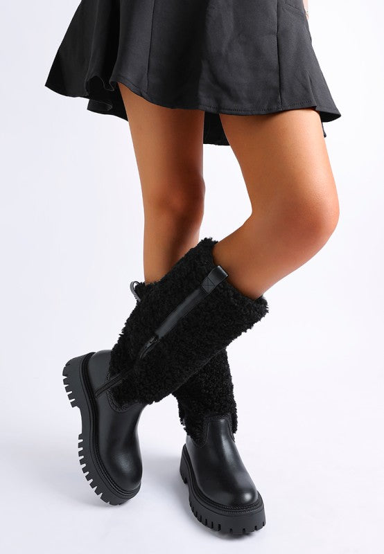 Lapland Fur Detail Calf Length Boots - FamilyClothes