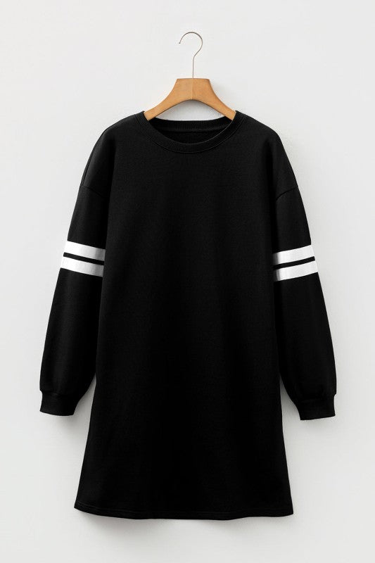 Varsity Stripe Long Sleeve Sweatshirt Dress - FamilyClothes