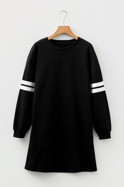 Varsity Stripe Long Sleeve Sweatshirt Dress - FamilyClothes