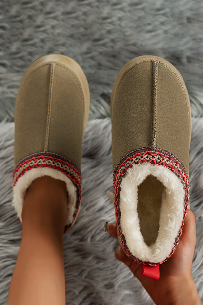 Chestnut Suede Flats with Contrast Print and Plush Lining - FamilyClothes
