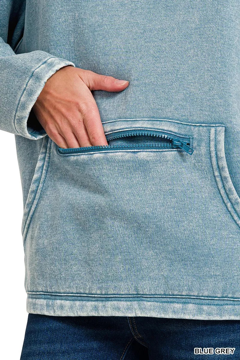 Fleece High Neck Sweatshirt with Kangaroo Pocket - FamilyClothes