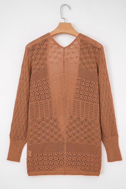 Lapis Mix Pattern Cardigan for Stylish Layering - Hollow Knit Open Front - FamilyClothes