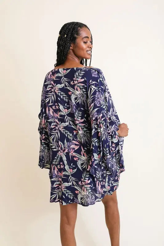 Tropical Leaves Kimono with Draped Sleeves - FamilyClothes