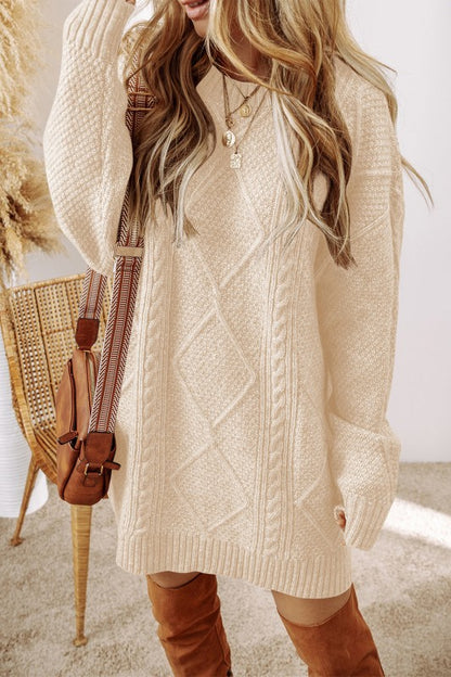 Cable Knit Drop Shoulder Sweater Dress - FamilyClothes