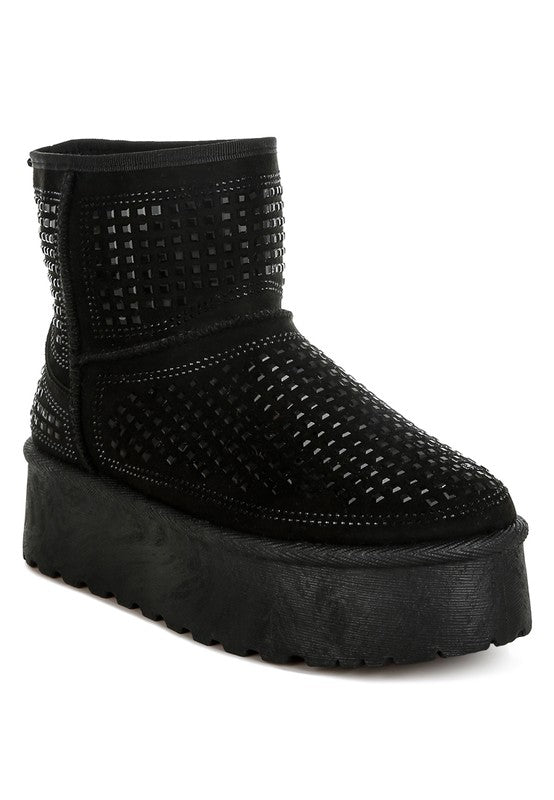 Xoras Chunky Rhinestones Ankle Boots - FamilyClothes