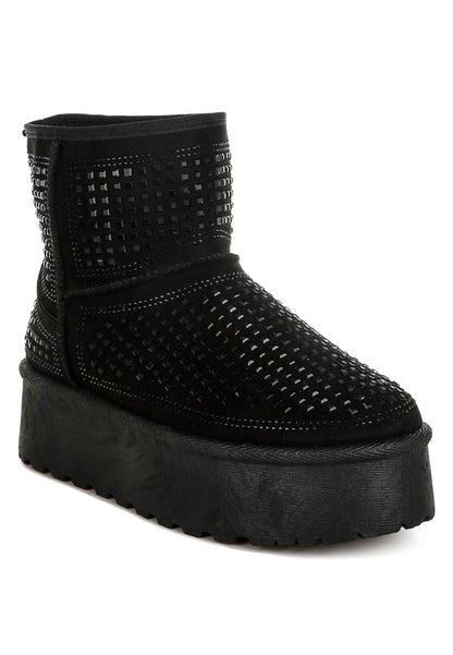 Xoras Chunky Rhinestones Ankle Boots - FamilyClothes