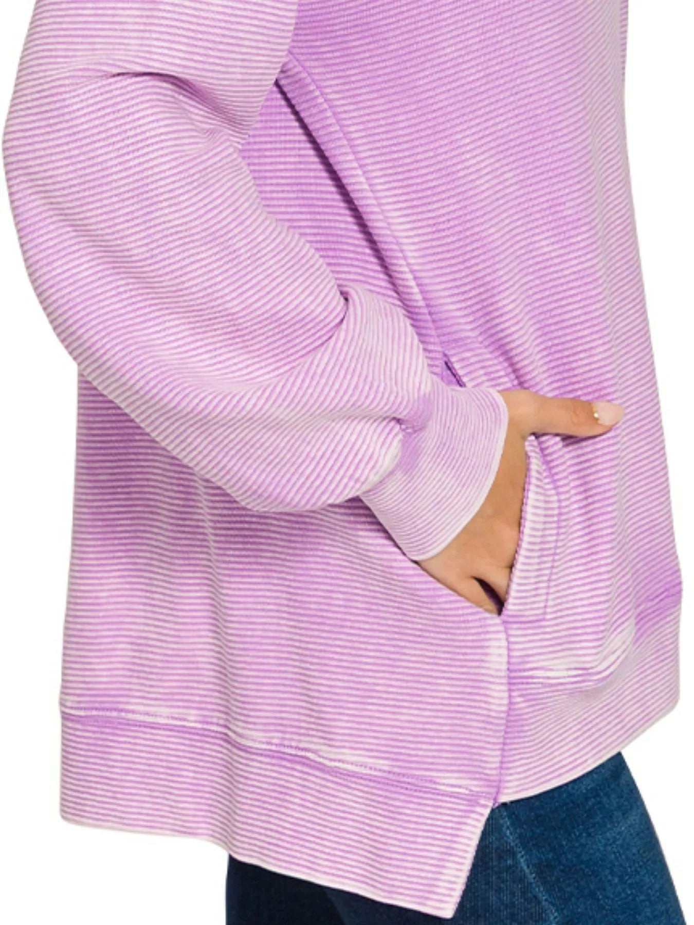 Acid Washed Double Ribbed Hi-low Sweatshirt - FamilyClothes