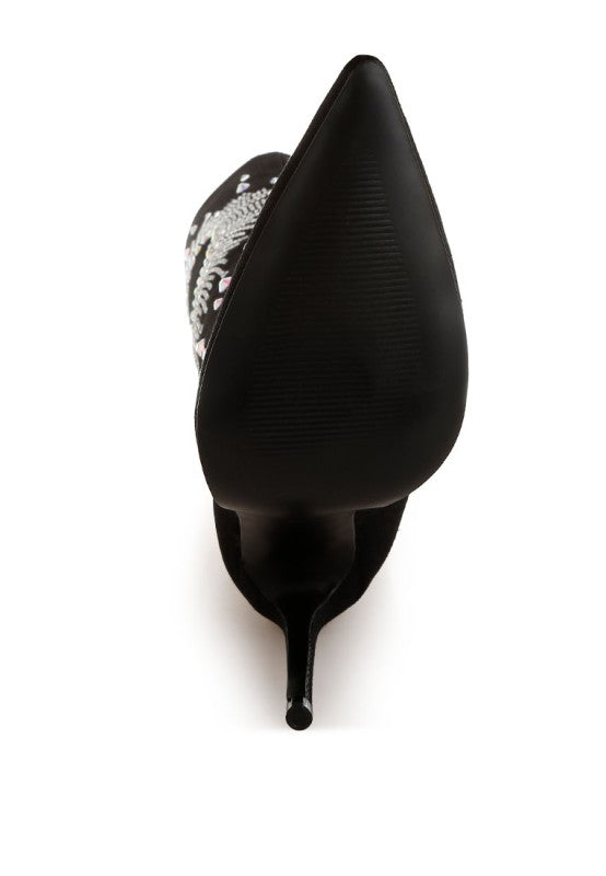 Coastra Rhinestone Embellished Stiletto Boots - FamilyClothes