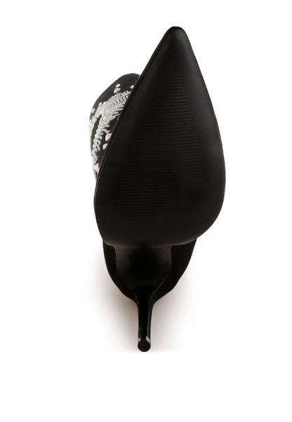 Coastra Rhinestone Embellished Stiletto Boots - FamilyClothes