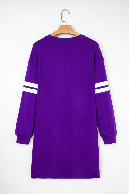 Varsity Stripe Long Sleeve Sweatshirt Dress - FamilyClothes