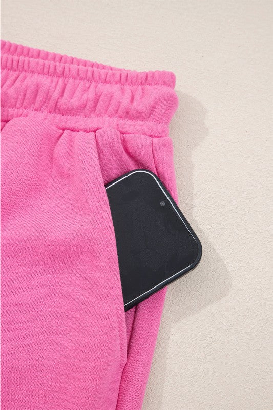 Solid Collared Top and Central Seam Pants Set - FamilyClothes