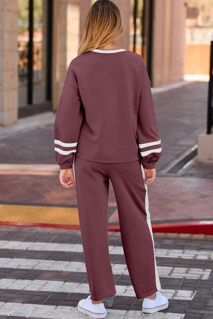Varsity Stripe Patchwork Pullover and Pant Set - FamilyClothes