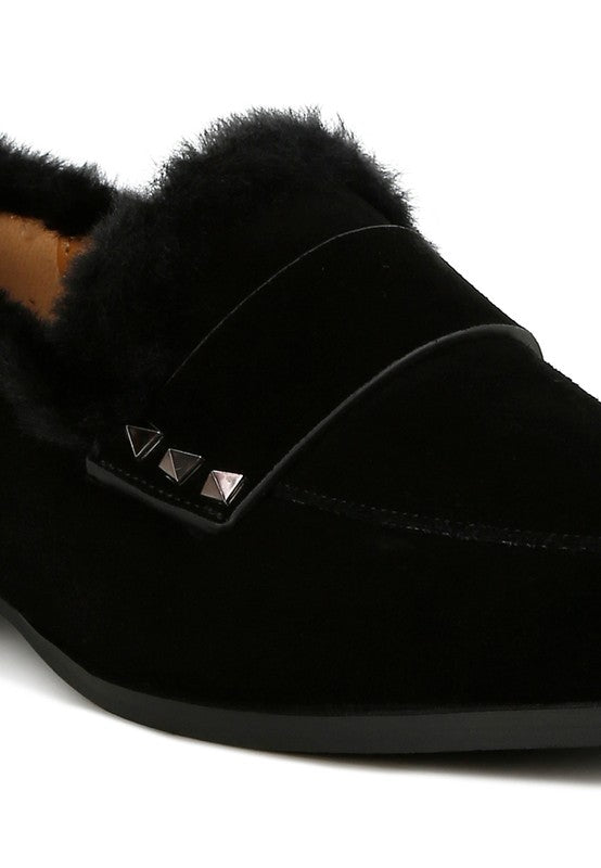 Allie Fur Trim Genuine Suede Loafers - FamilyClothes