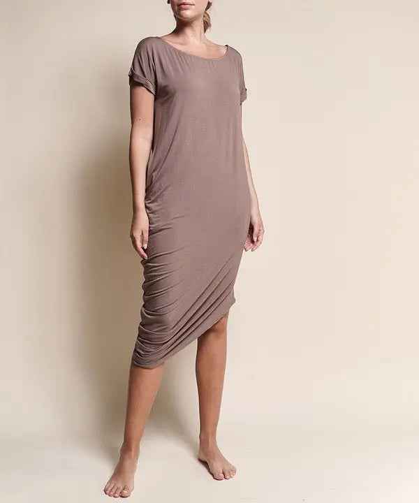 BAMBOO ASYMMETRIC DOLMAN DRESS WITH POCKETS - FamilyClothes