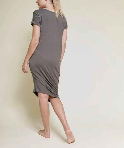BAMBOO ASYMMETRIC DOLMAN DRESS WITH POCKETS - FamilyClothes