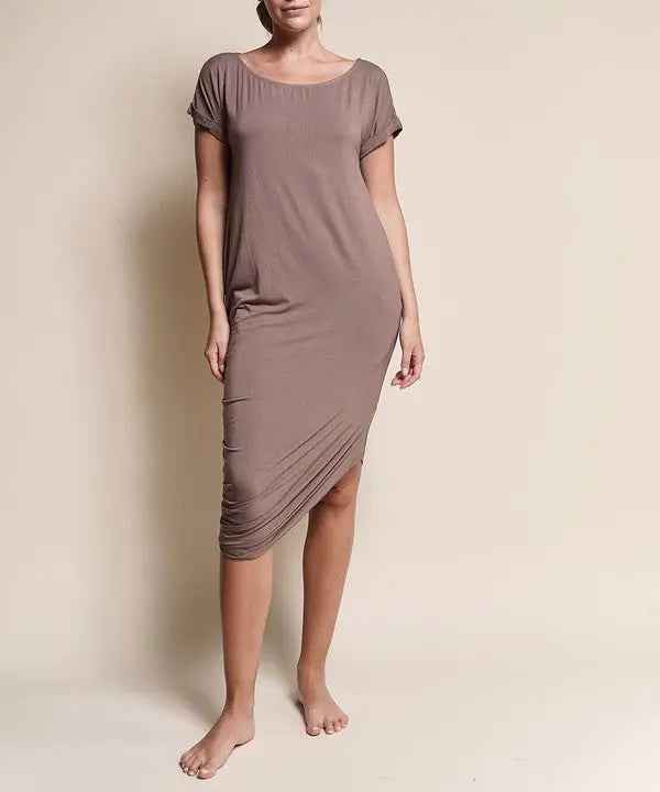 BAMBOO ASYMMETRIC DOLMAN DRESS WITH POCKETS - FamilyClothes