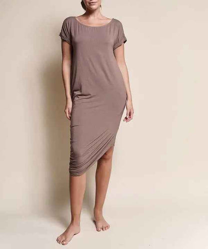 BAMBOO ASYMMETRIC DOLMAN DRESS WITH POCKETS - FamilyClothes