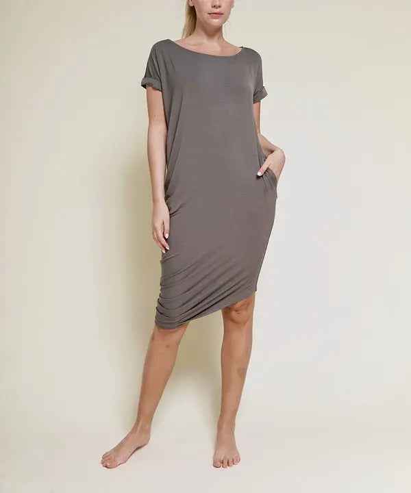 BAMBOO ASYMMETRIC DOLMAN DRESS WITH POCKETS - FamilyClothes