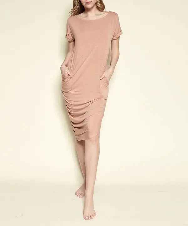 BAMBOO ASYMMETRIC DOLMAN DRESS WITH POCKETS - FamilyClothes