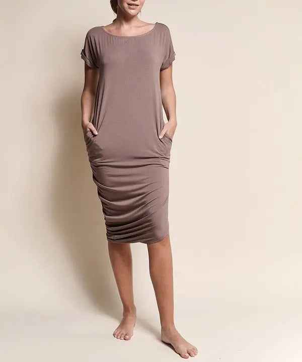 BAMBOO ASYMMETRIC DOLMAN DRESS WITH POCKETS - FamilyClothes