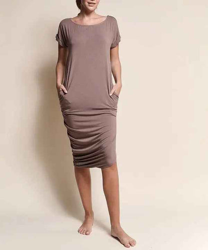 BAMBOO ASYMMETRIC DOLMAN DRESS WITH POCKETS - FamilyClothes