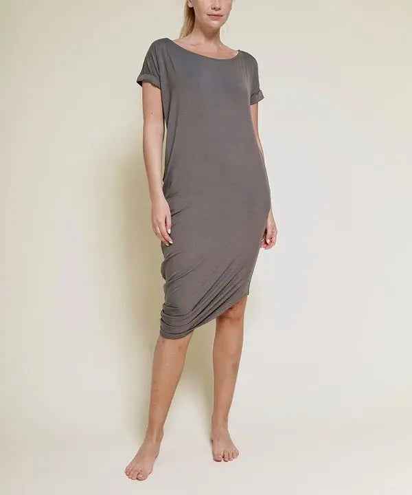BAMBOO ASYMMETRIC DOLMAN DRESS WITH POCKETS - FamilyClothes