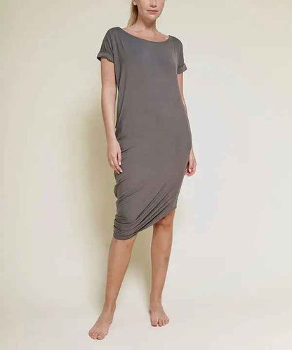 BAMBOO ASYMMETRIC DOLMAN DRESS WITH POCKETS - FamilyClothes