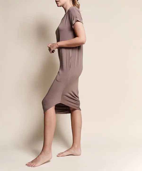 BAMBOO ASYMMETRIC DOLMAN DRESS WITH POCKETS - FamilyClothes
