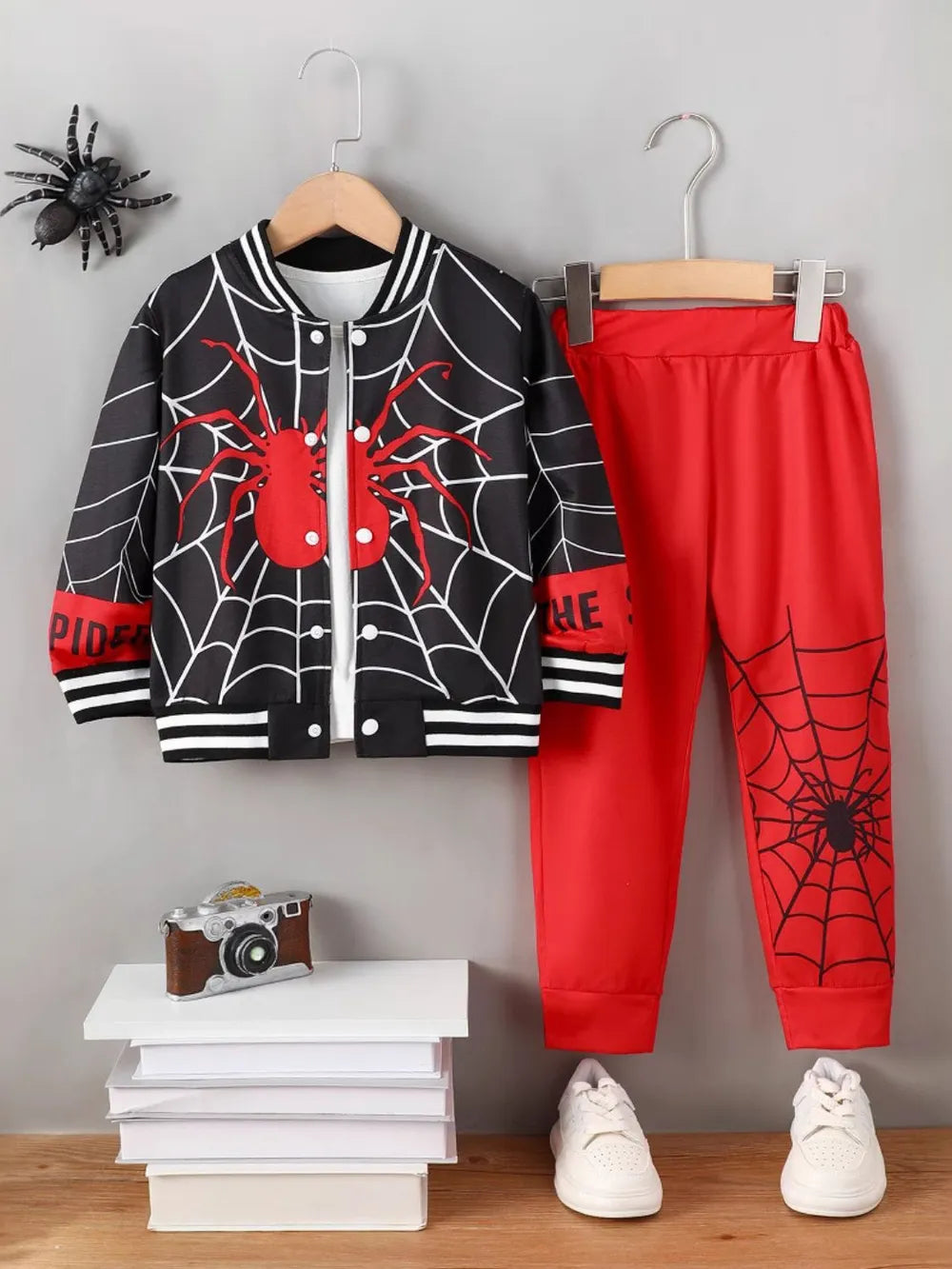 Spider Baseball Collar Top and Pants Set - FamilyClothes