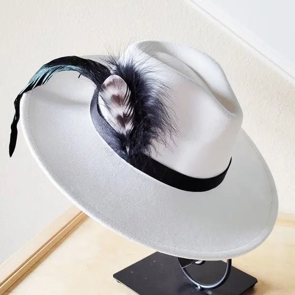Black Leather Hat Band w/ Feather Accents - FamilyClothes