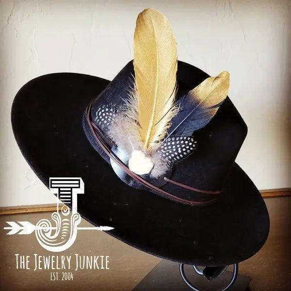 BlackGold Feather&Turq Slab Hatband Choice Hat - FamilyClothes