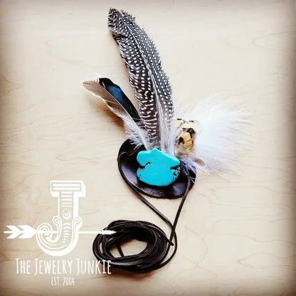 Blue Turquoise, Spotted Feather & Leather Hat Band - FamilyClothes