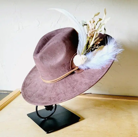 Boho Western Wedding Floral Bridsmaid Hat Brown - FamilyClothes