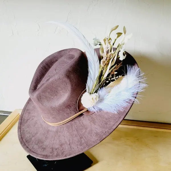 Boho Western Wedding Floral Bridsmaid Hat Brown - FamilyClothes