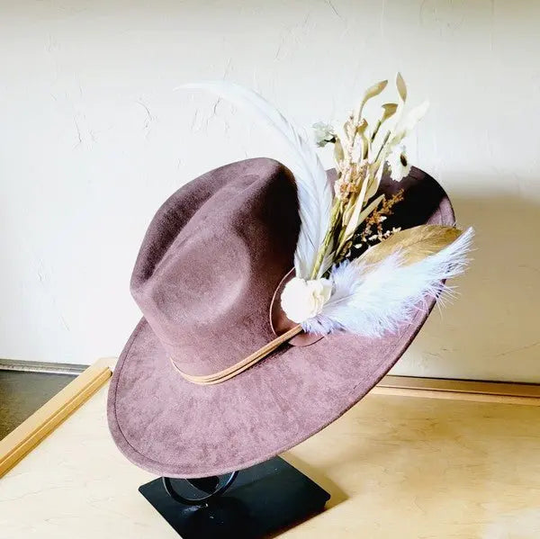 Boho Western Wedding Floral Bridsmaid Hat Brown - FamilyClothes