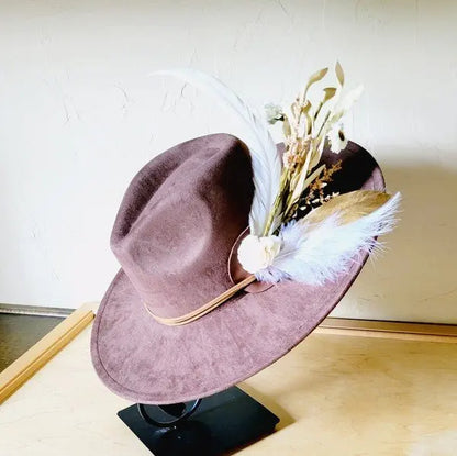 Boho Western Wedding Floral Bridsmaid Hat Brown - FamilyClothes