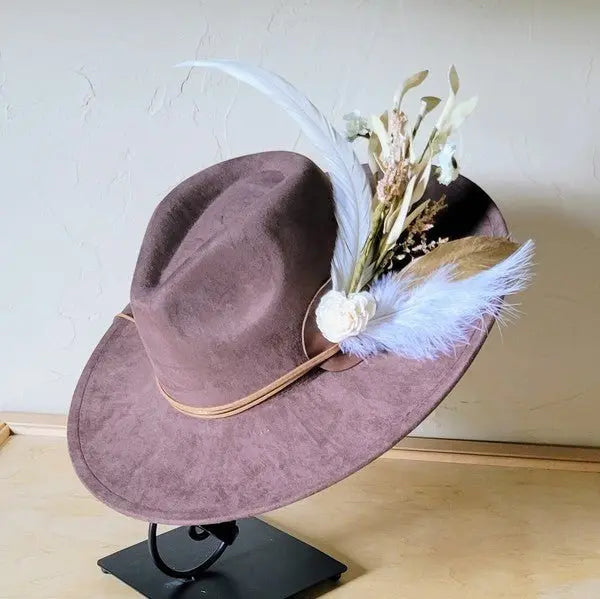 Boho Western Wedding Floral Bridsmaid Hat Brown - FamilyClothes