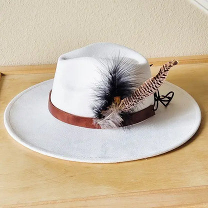 Brown Hair on Hide Leather Hatband w/Feather Acc - FamilyClothes