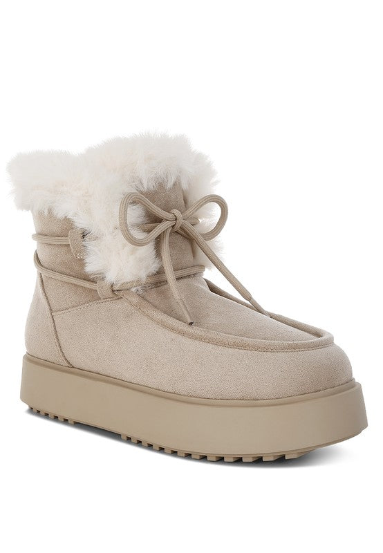 Bunting Faux Fur Collar Flatform Boots - FamilyClothes
