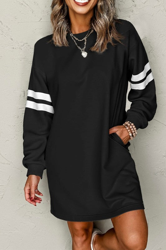Varsity Stripe Long Sleeve Sweatshirt Dress - FamilyClothes