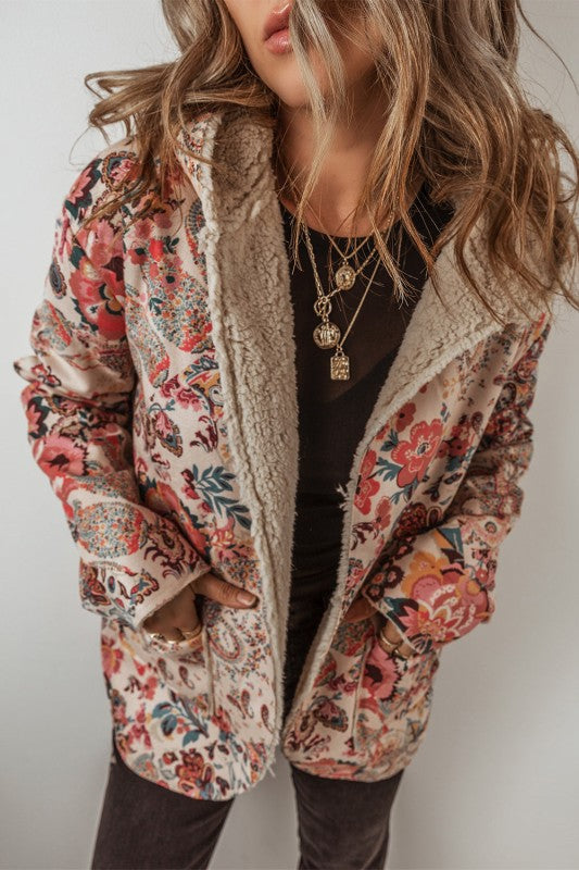 Floral Sherpa Lined Hooded Jacket - FamilyClothes