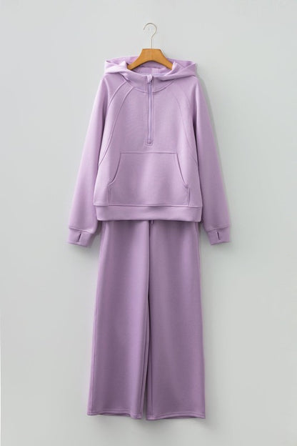 Solid Half-Zip Hoodie and Pants Set - FamilyClothes
