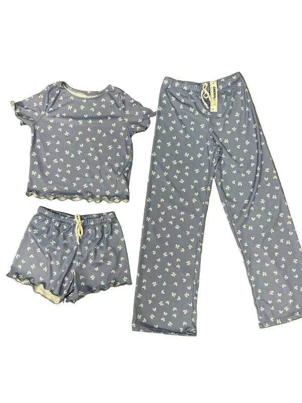 Girls Printed Lounge 3 Pc Short Sleeve Top Pants a - FamilyClothes