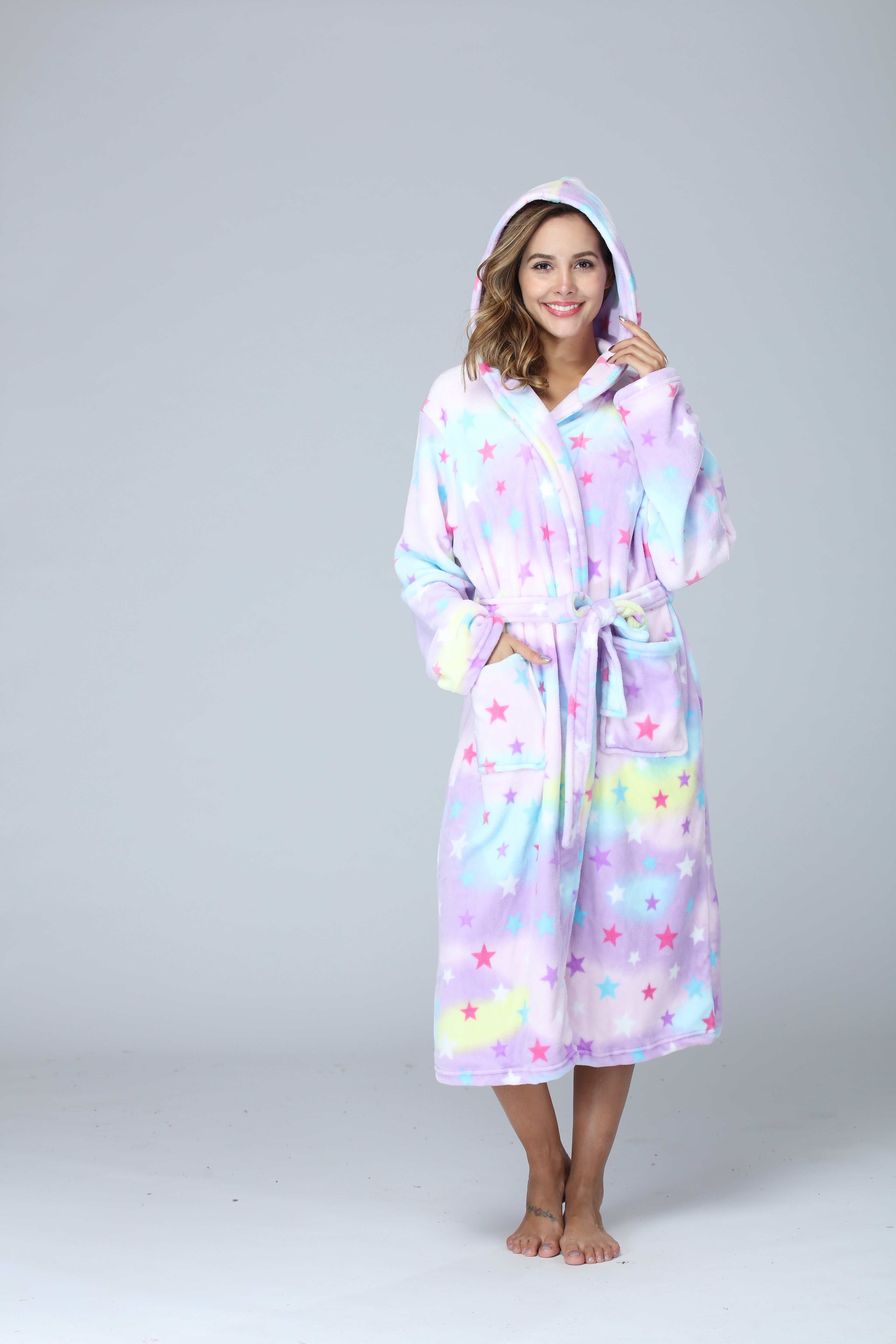RONGTAI Fleece Bathrobe for Ladies - Cozy Long-Length Comfort - FamilyClothes