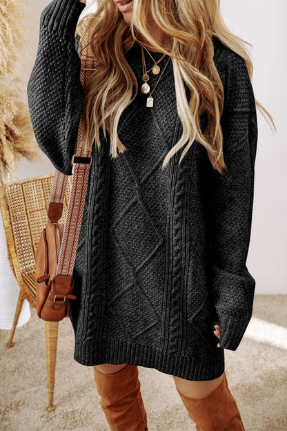 Cable Knit Drop Shoulder Sweater Dress - FamilyClothes